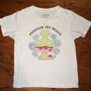 Golden Hour from PacSun tee - medium - off white - peace frog flowers - baby tee